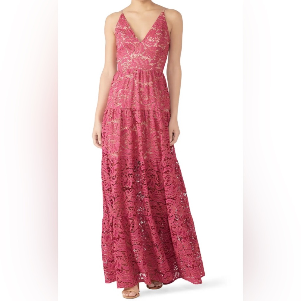 Dress the Population pink lace maxi dress with metallic thread size L